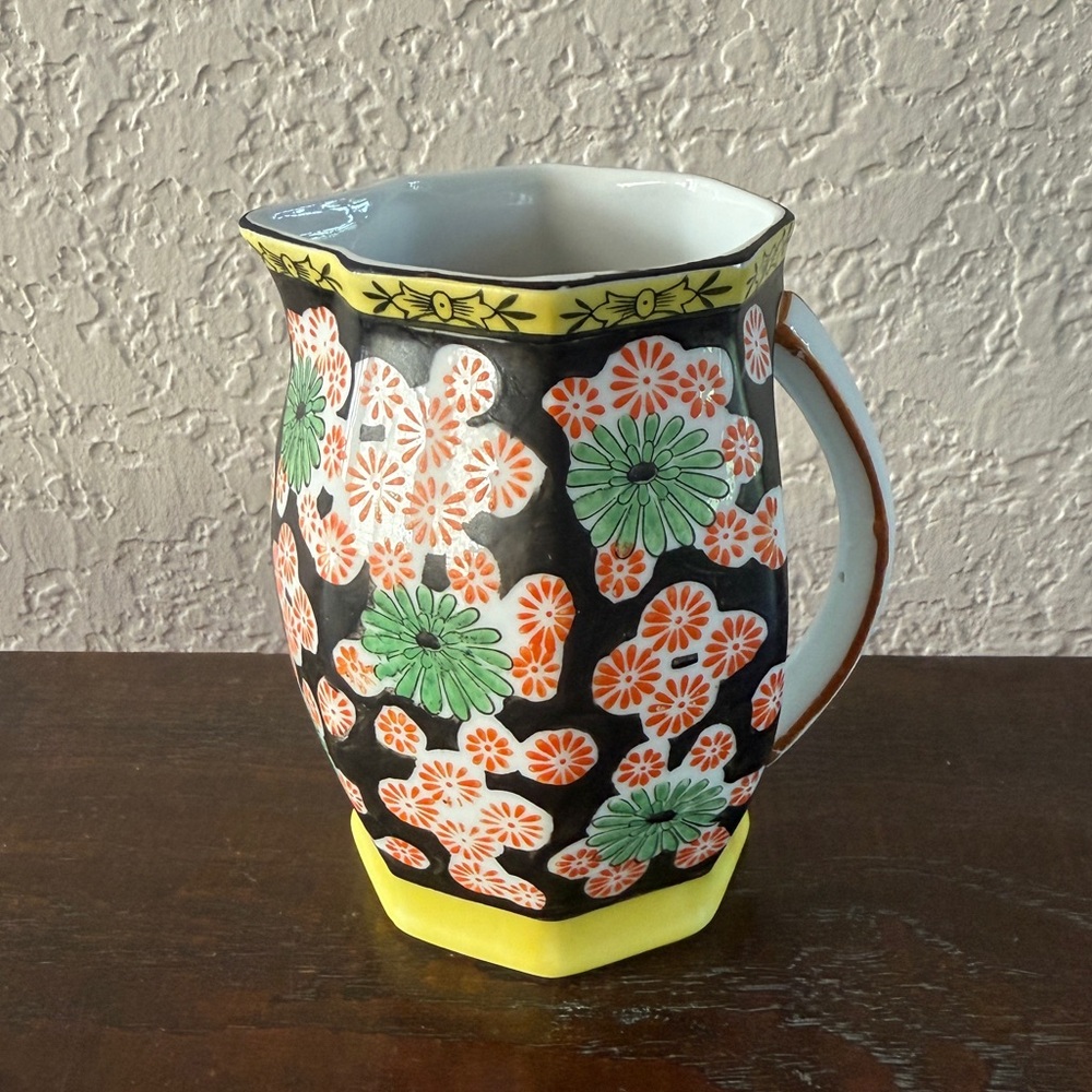 Hand-Painted Floral Ceramic Pitcher